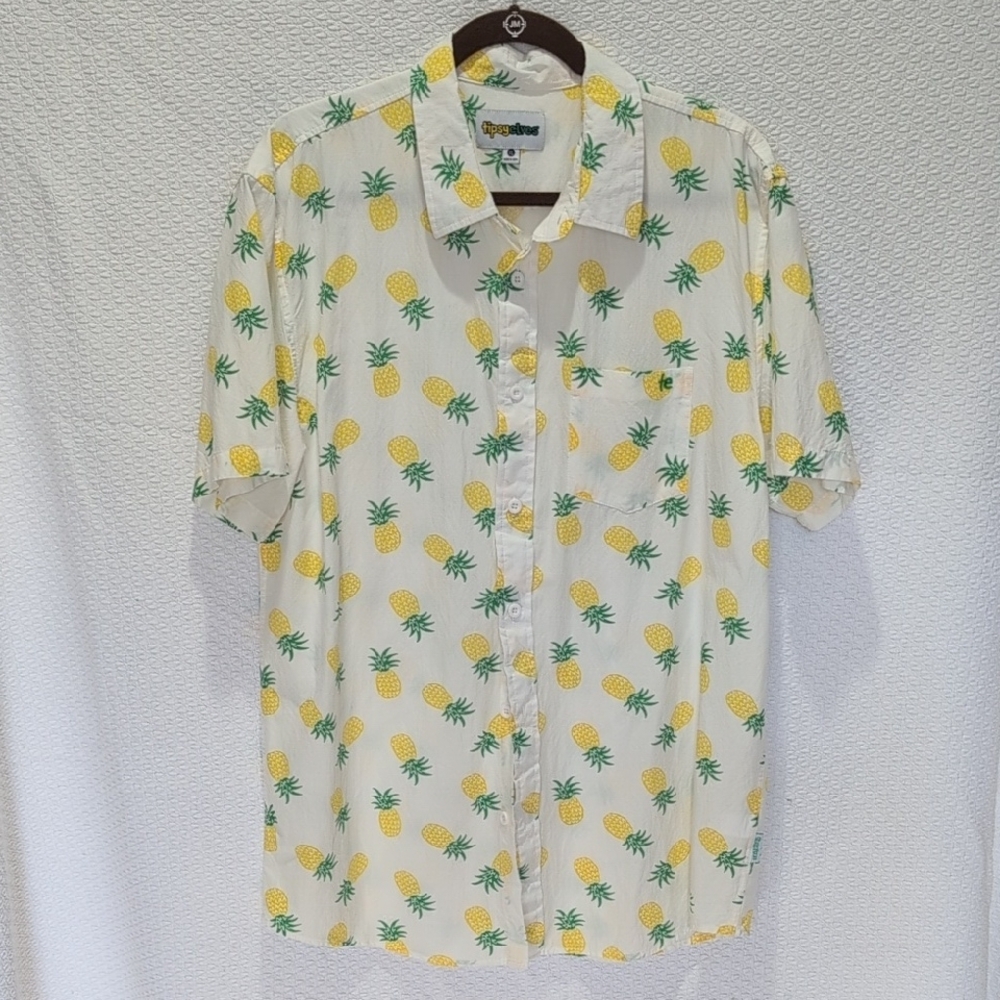 Tipsy Elves White and Yellow Casual Button Down Shirt